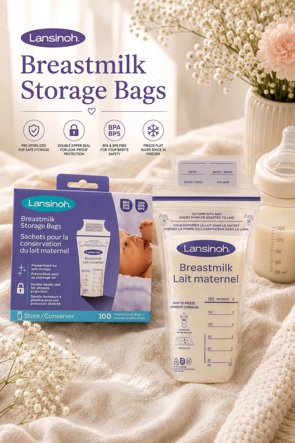 Lansinoh breastmilk storage bags presterilized