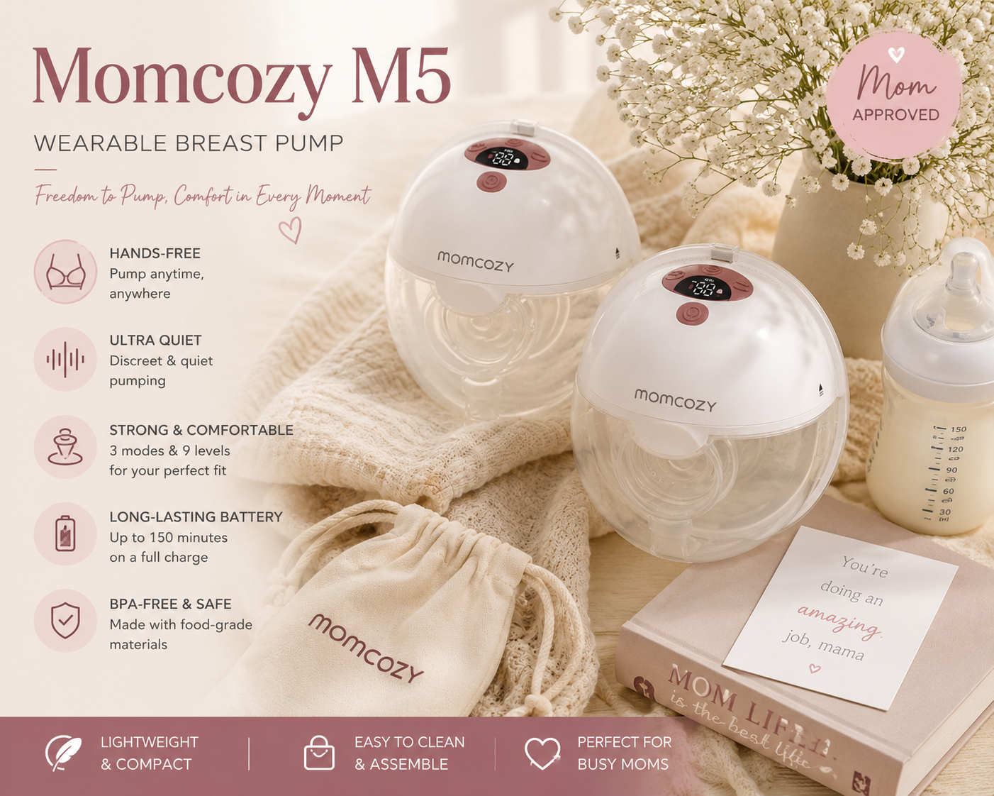 Momcozy M5 wearable breast pump for hands-free pumping