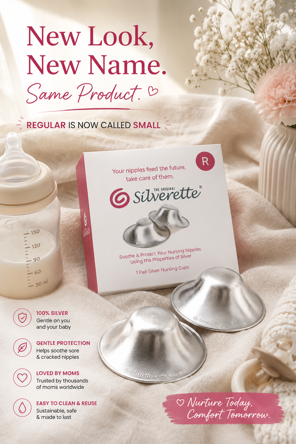 Silverette silver nursing cups for sore nipple relief