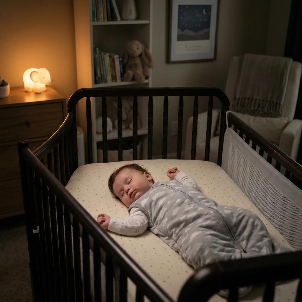 Baby sleeping peacefully in a crib